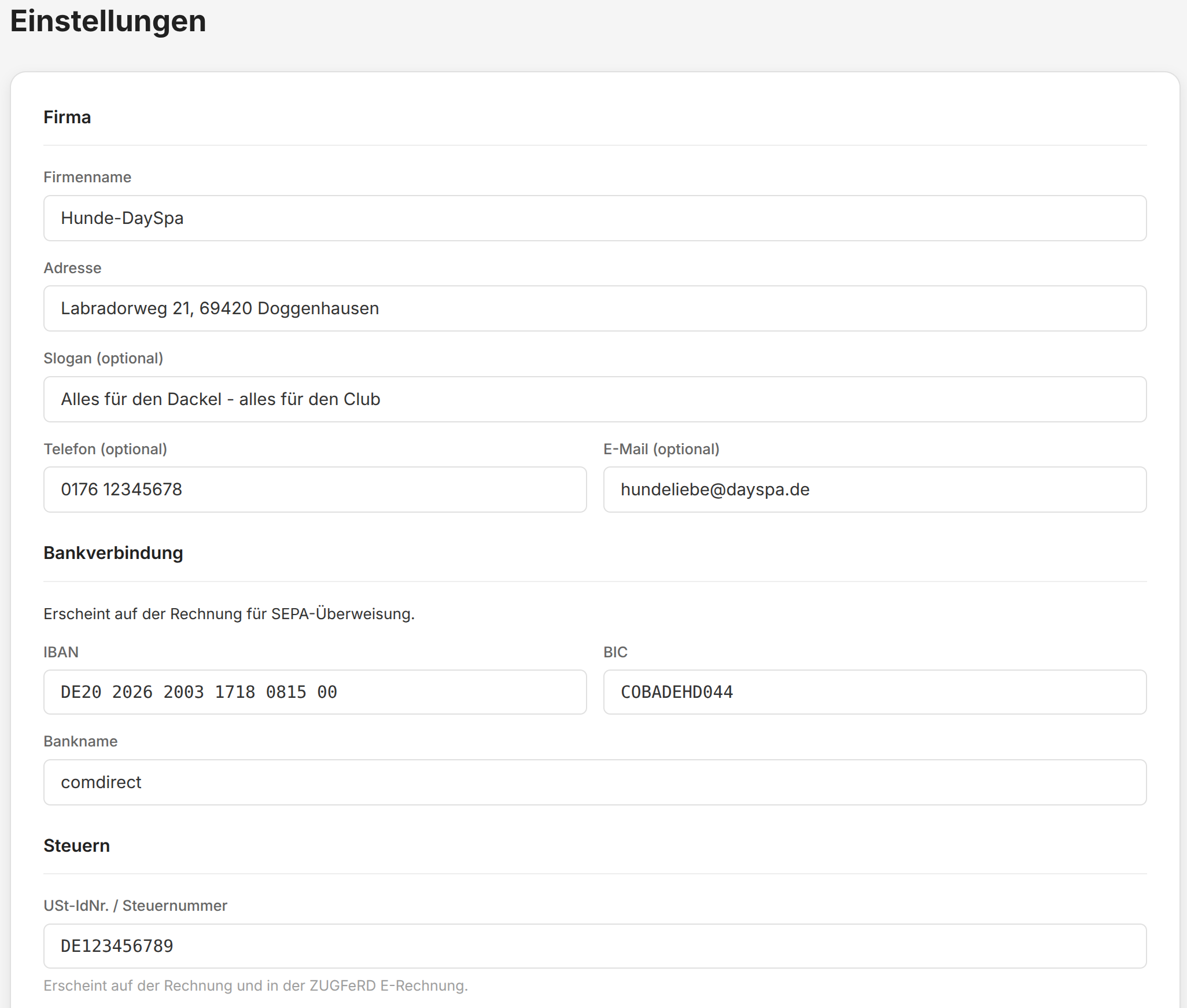 Einstellungen Light